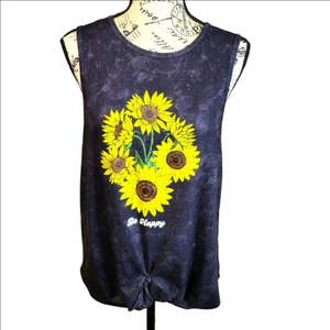 No Boundaries black brindle tie up front racerback graphic tank top size XL
